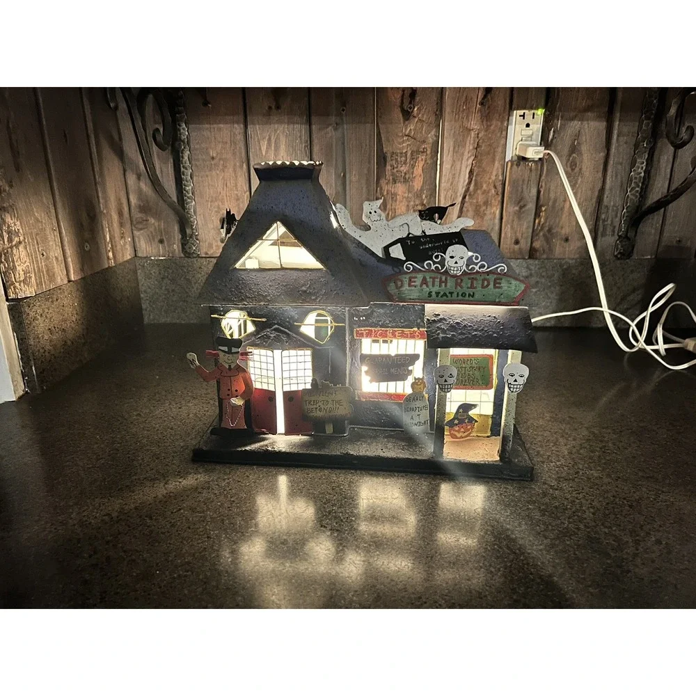 Vintage Death Ride Station Halloween Haunted House Lighted Metal‎ Decor Blue